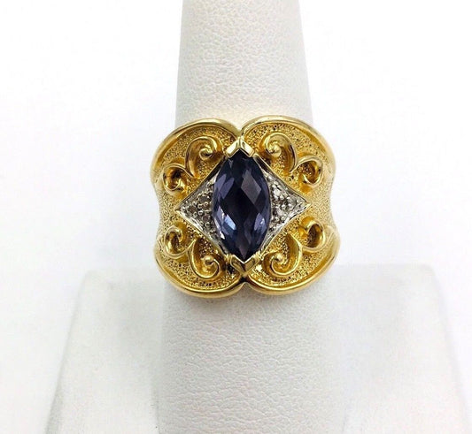 Vintage Ross Simons Mystic Topaz Rhinestone Gold Over Sterling Ring Size 9