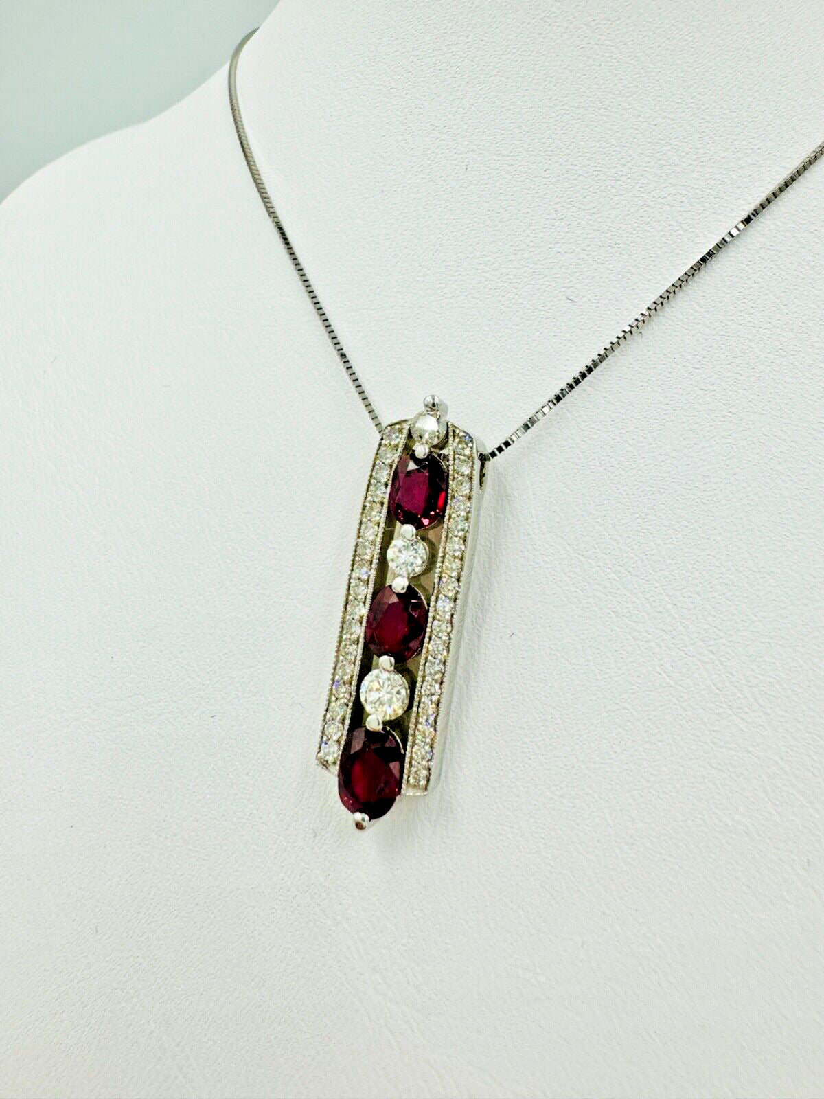 Custom Made White Gold Ruby Diamond Pendant Necklace