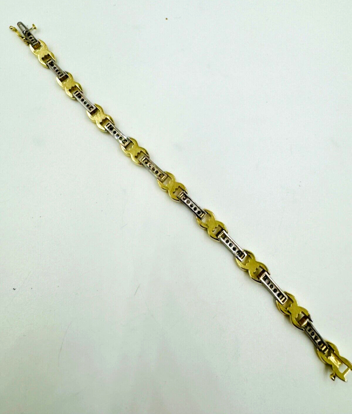 Estate 14k white and yellow Gold Diamond Link Bracelet