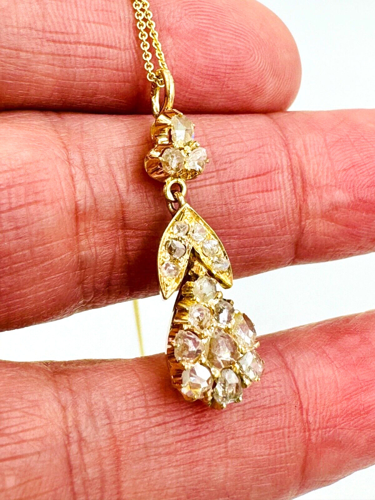 Victorian 14k yellow Gold Rose Cut diamond Pendant Necklace