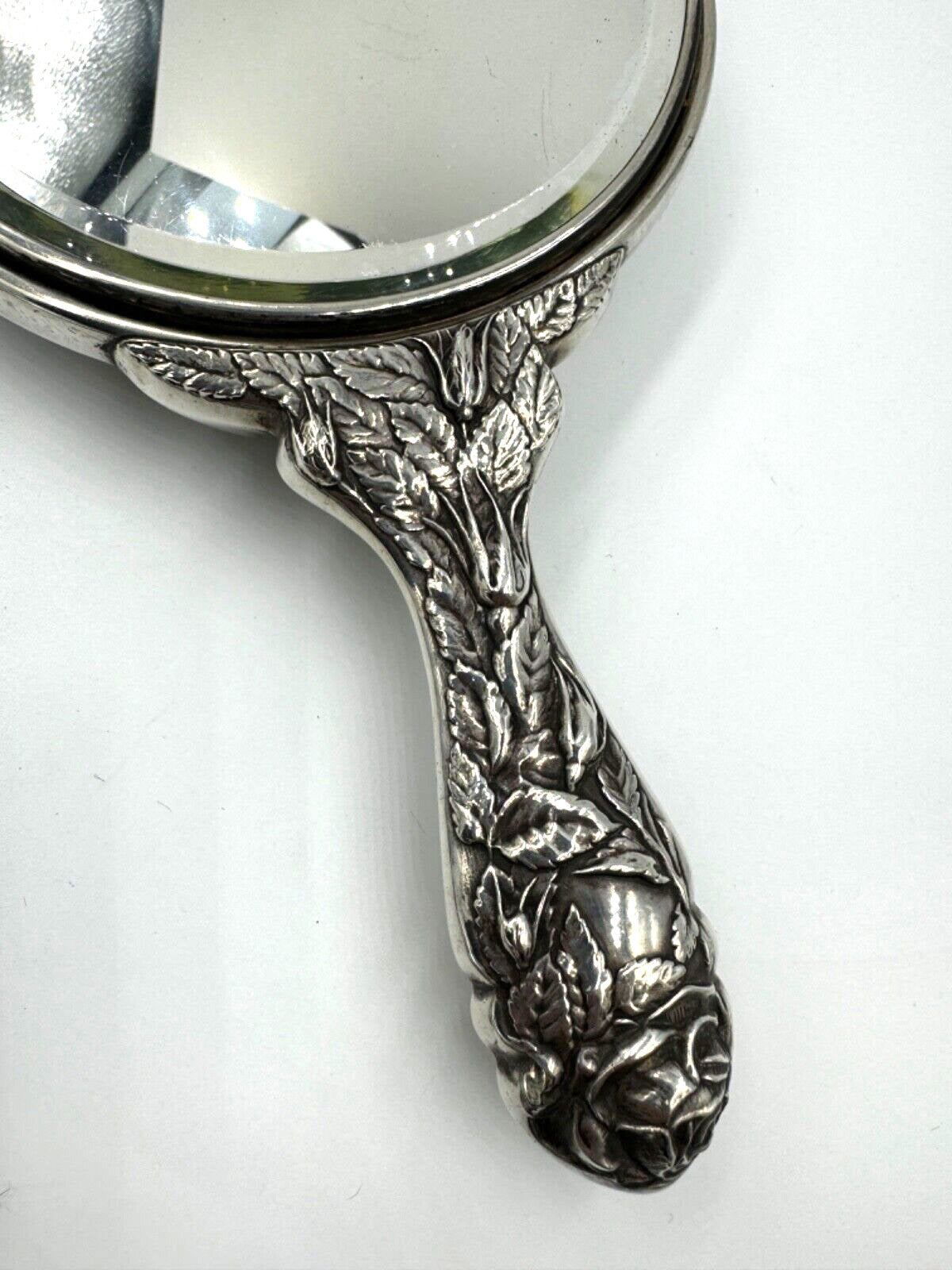 Antique Foster & Bailey Sterling Silver Repousse Hand Mirror