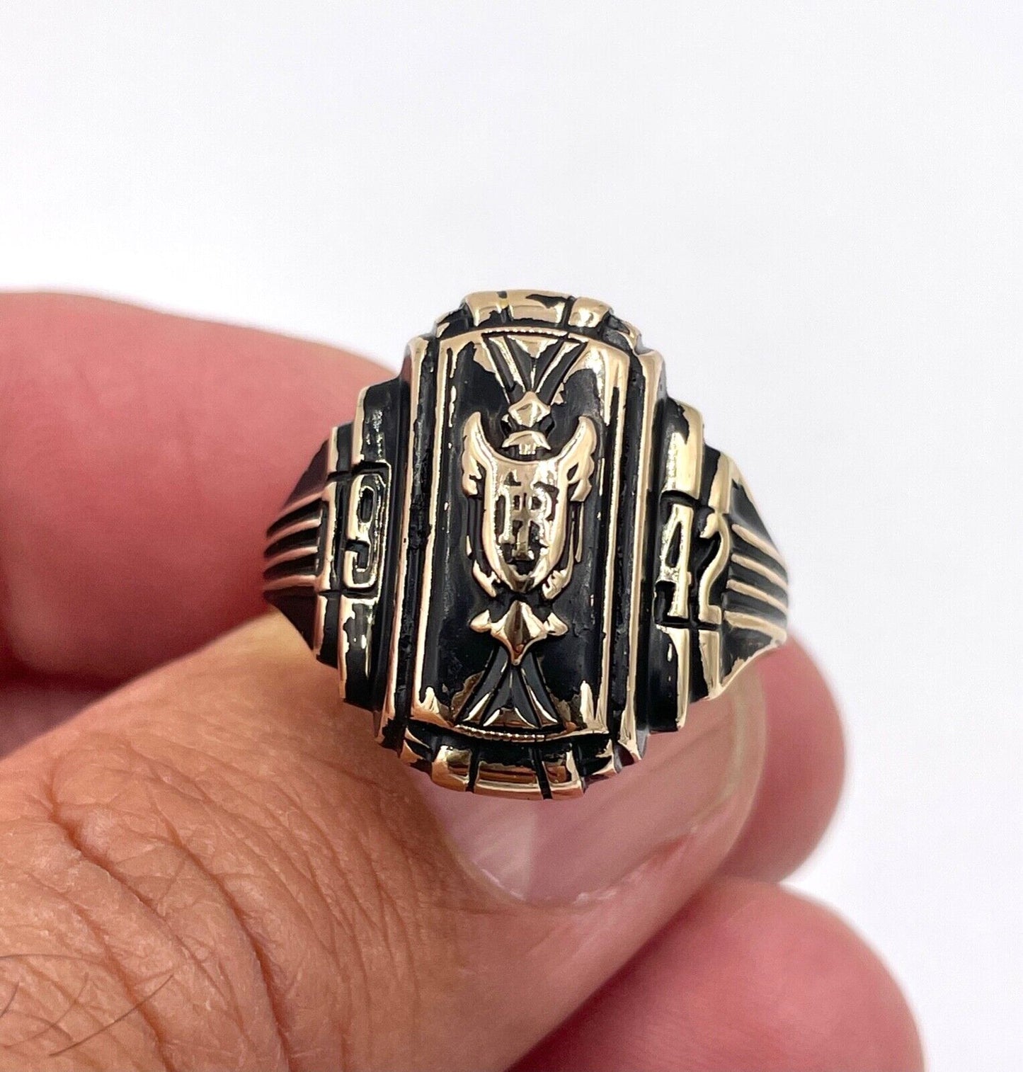 Terryberry Vtg 10K Yellow Gold Men's 1942 High School Class Ring 10sz