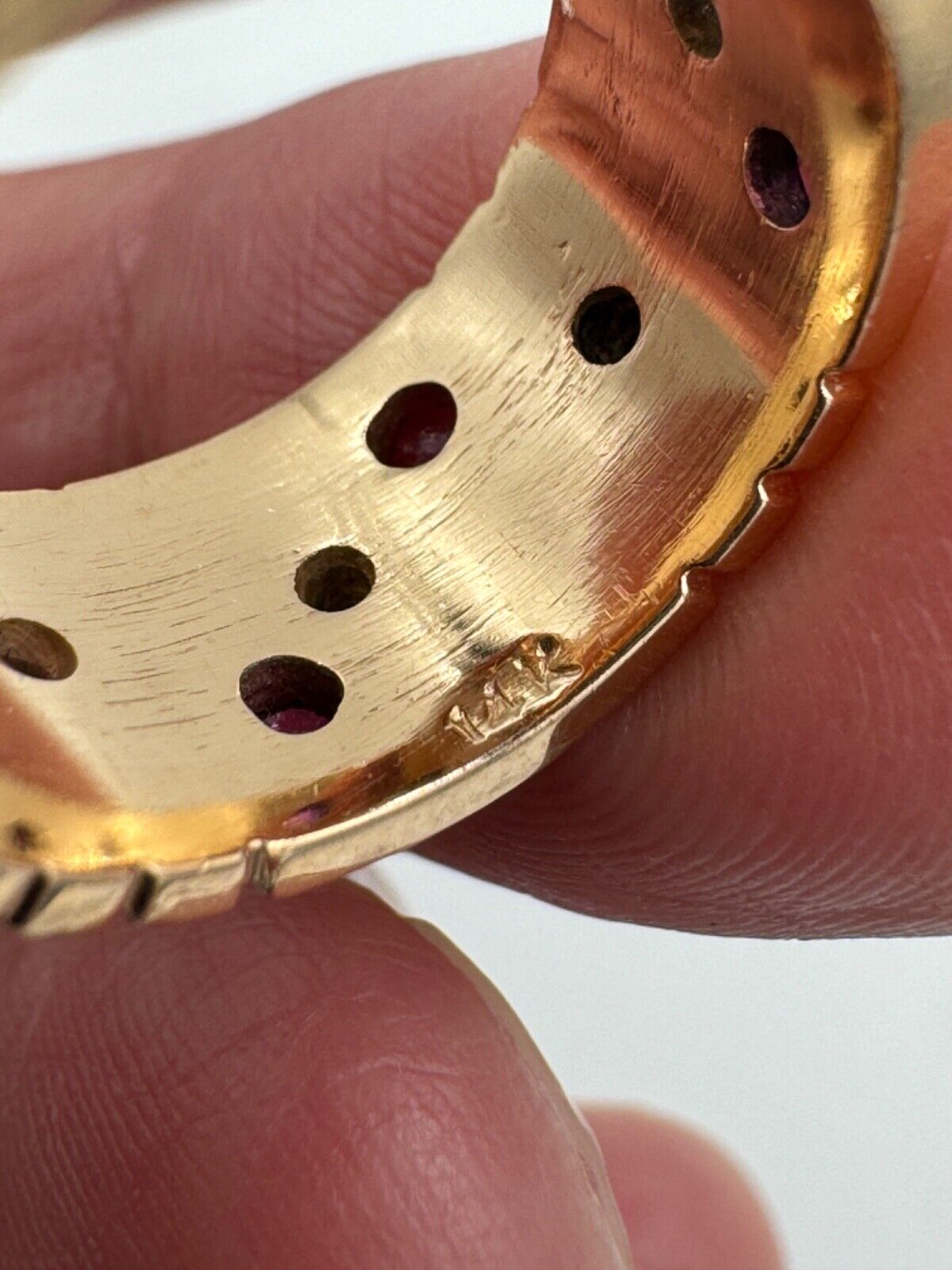 1940s Retro 14k Rose Gold Ruby Diamond 9mm Wide Band Ring