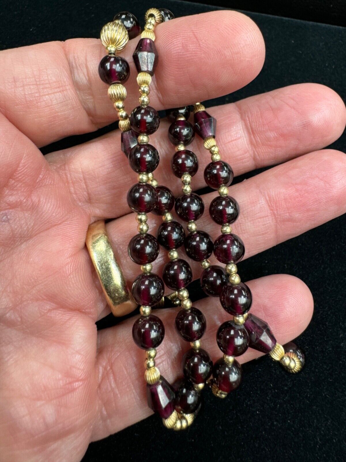 Vintage 14k Bead Spacers and Garnet Bead Necklace 26”