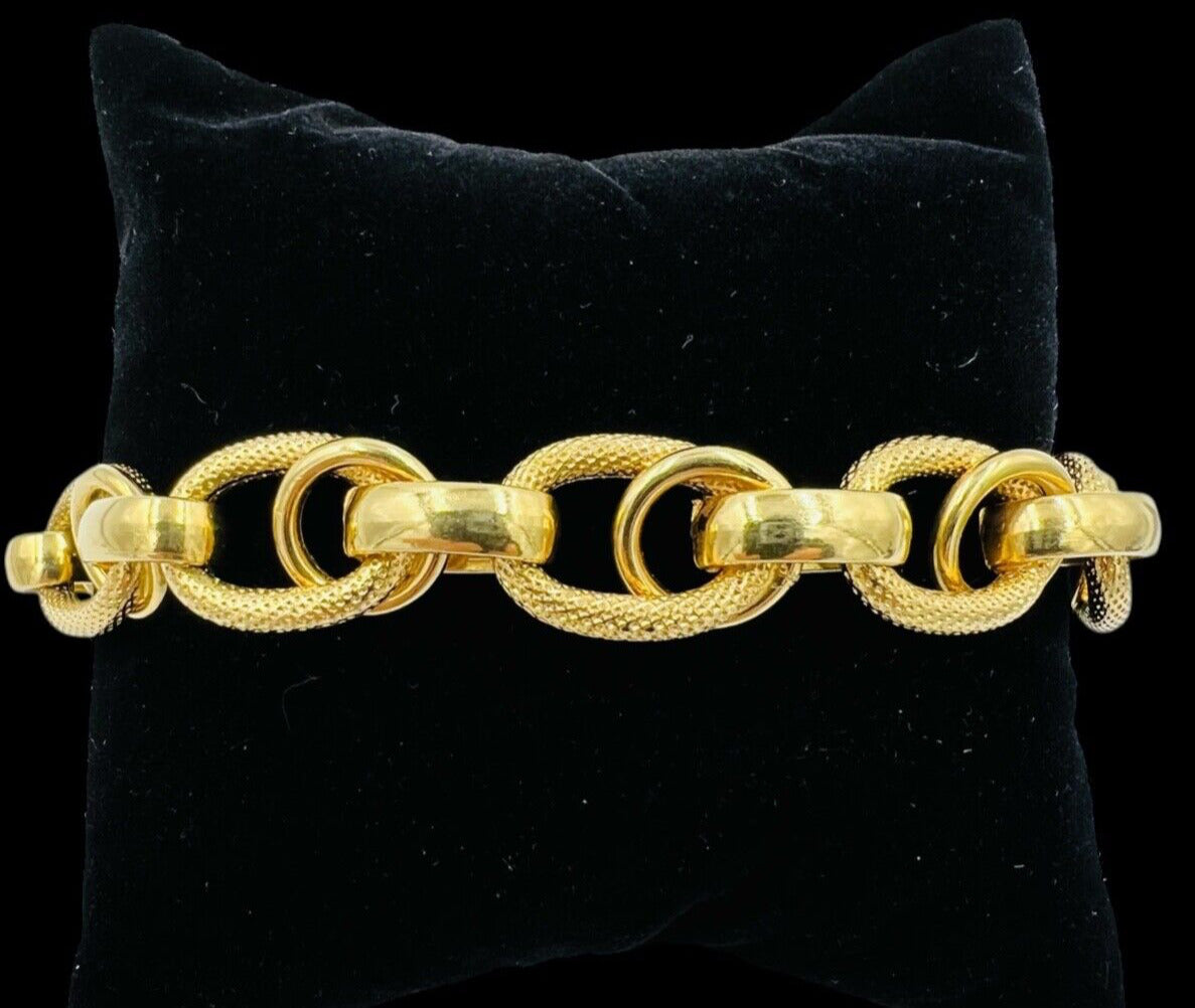 Italian Large Textured 18k Yellow Gold Link Bracelet 1980s