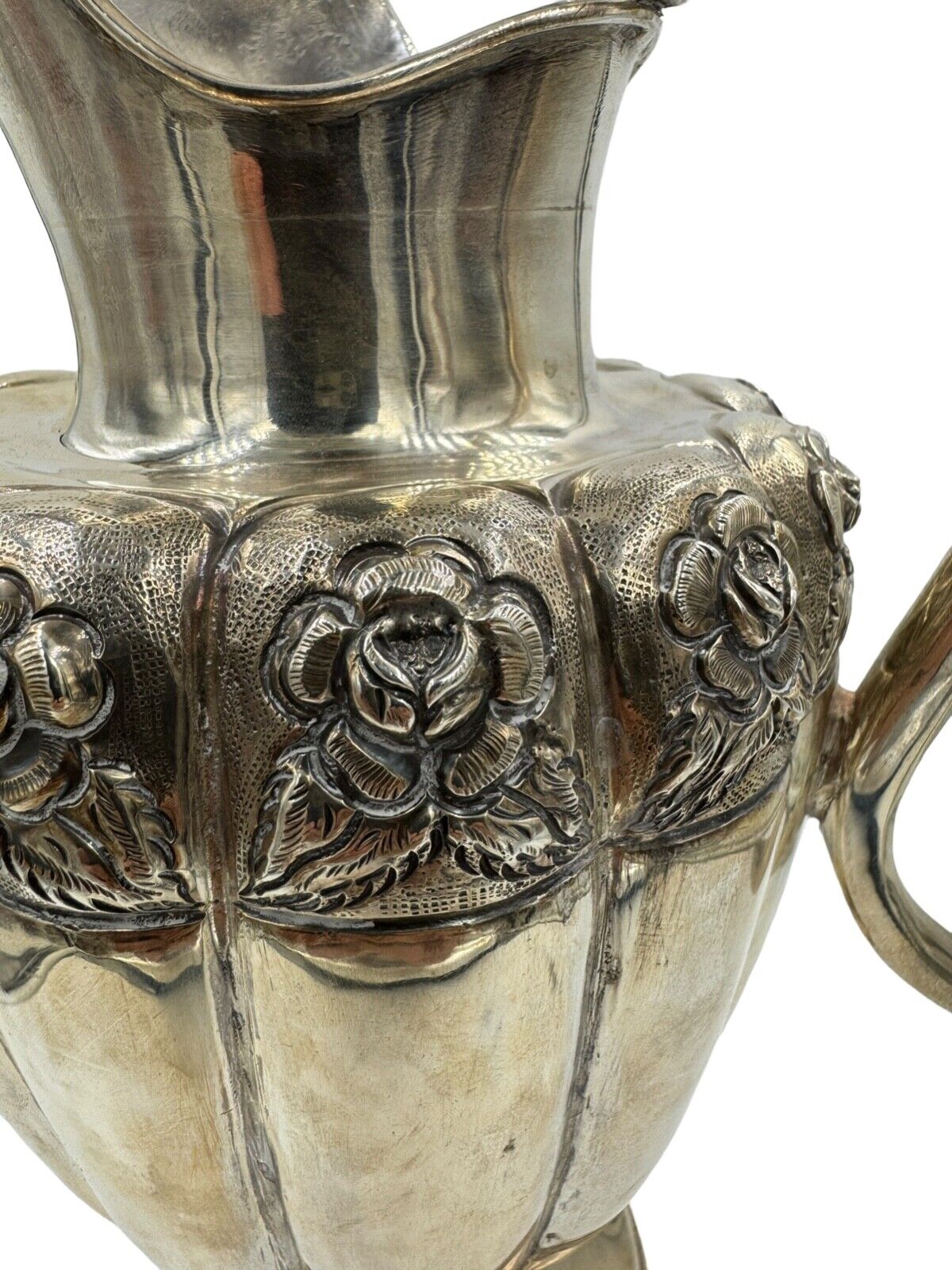 1940's Sterling Silver Water Pitcher From Mexico Fish Handle 11"