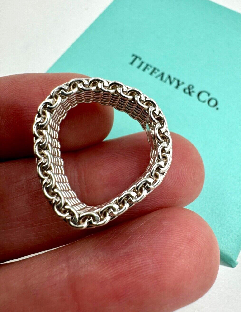 Tiffany & Co. Somerset Mesh 925 Sterling Silver Ring Sz 6.5