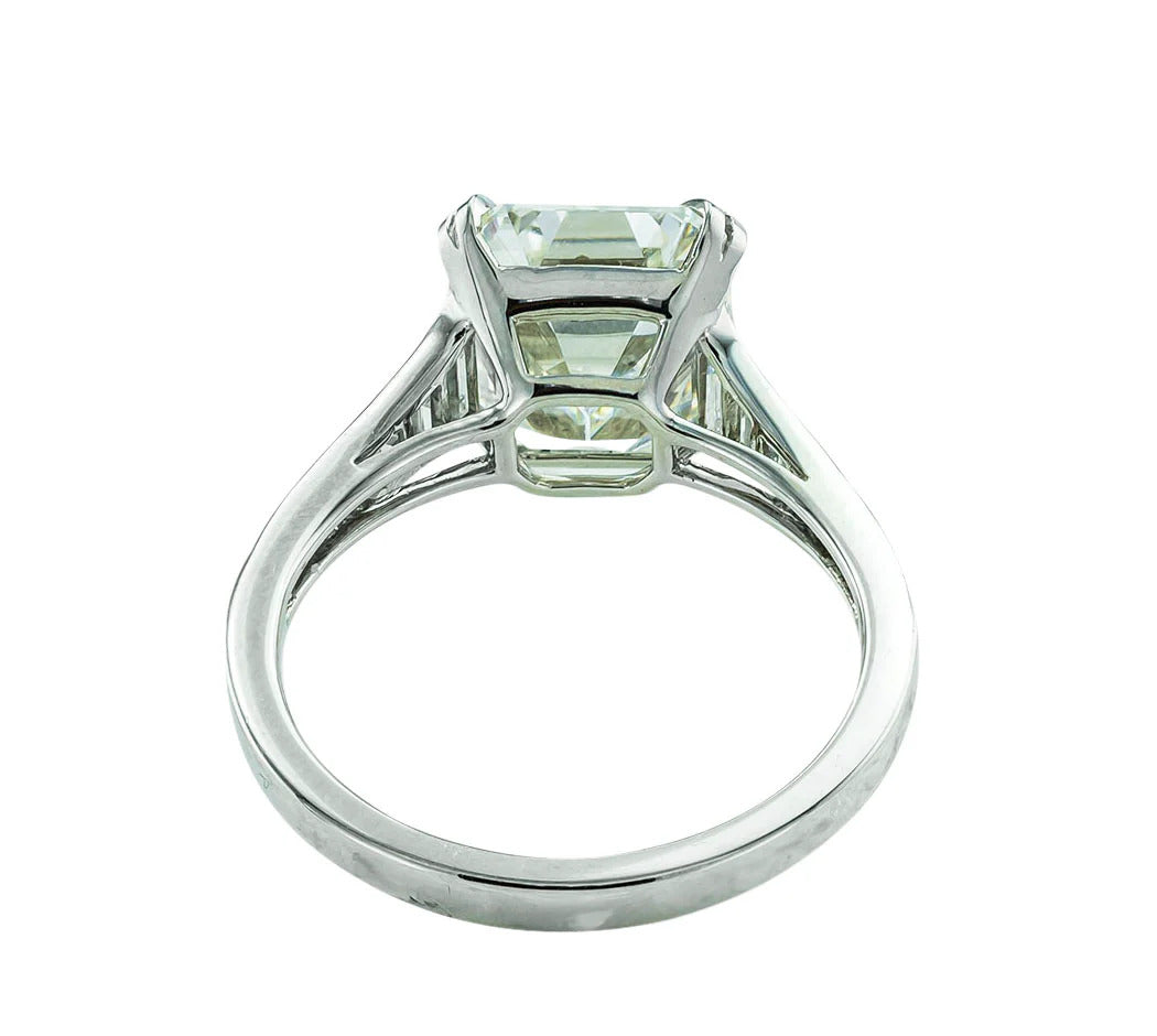 GIA Report Certified 4.09 Emerald Cut Diamond Platinum Engagement Ring