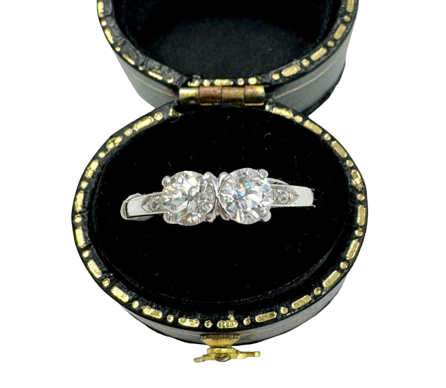 Art Deco Toi et Moi  Platinum Old European Diamond Ring wedding engagement