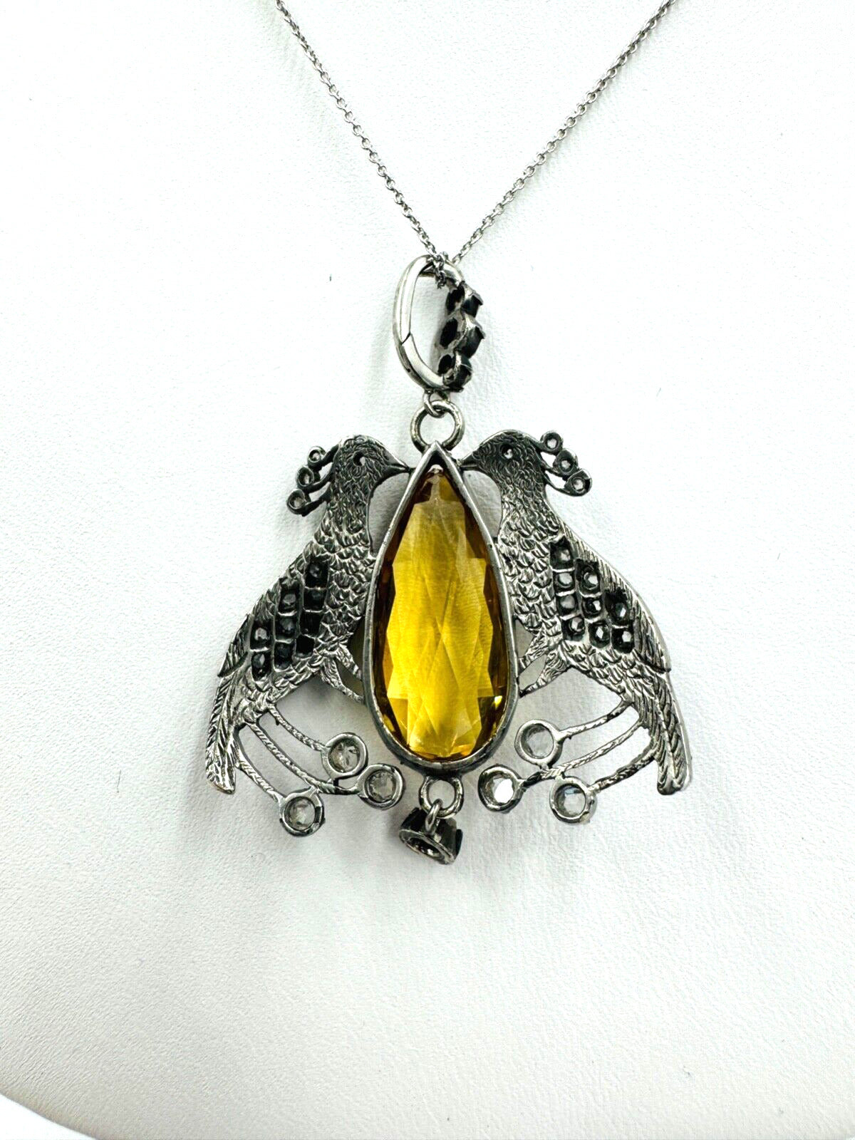 Victorian Peacock Citrine Rose Cut Diamond Pendant