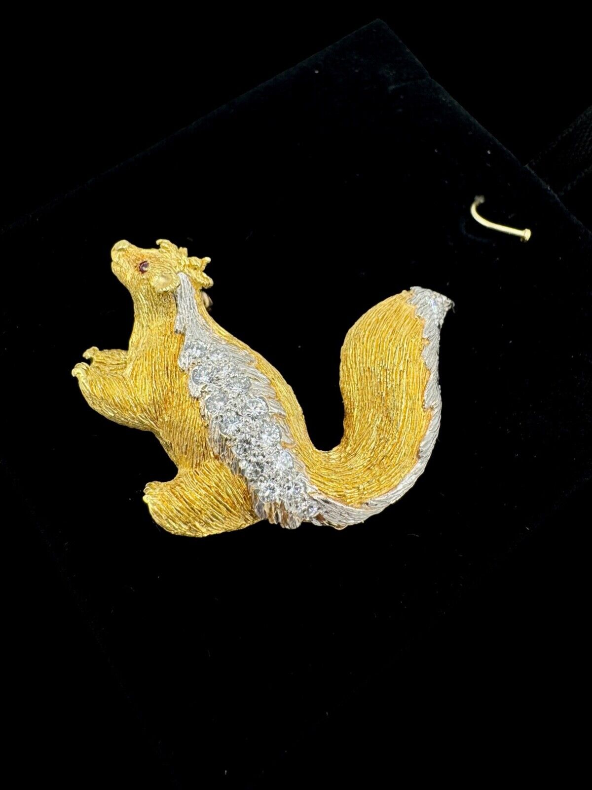 Estate Skunk Diamond 18k Yellow Gold Brooch Circa 1970s