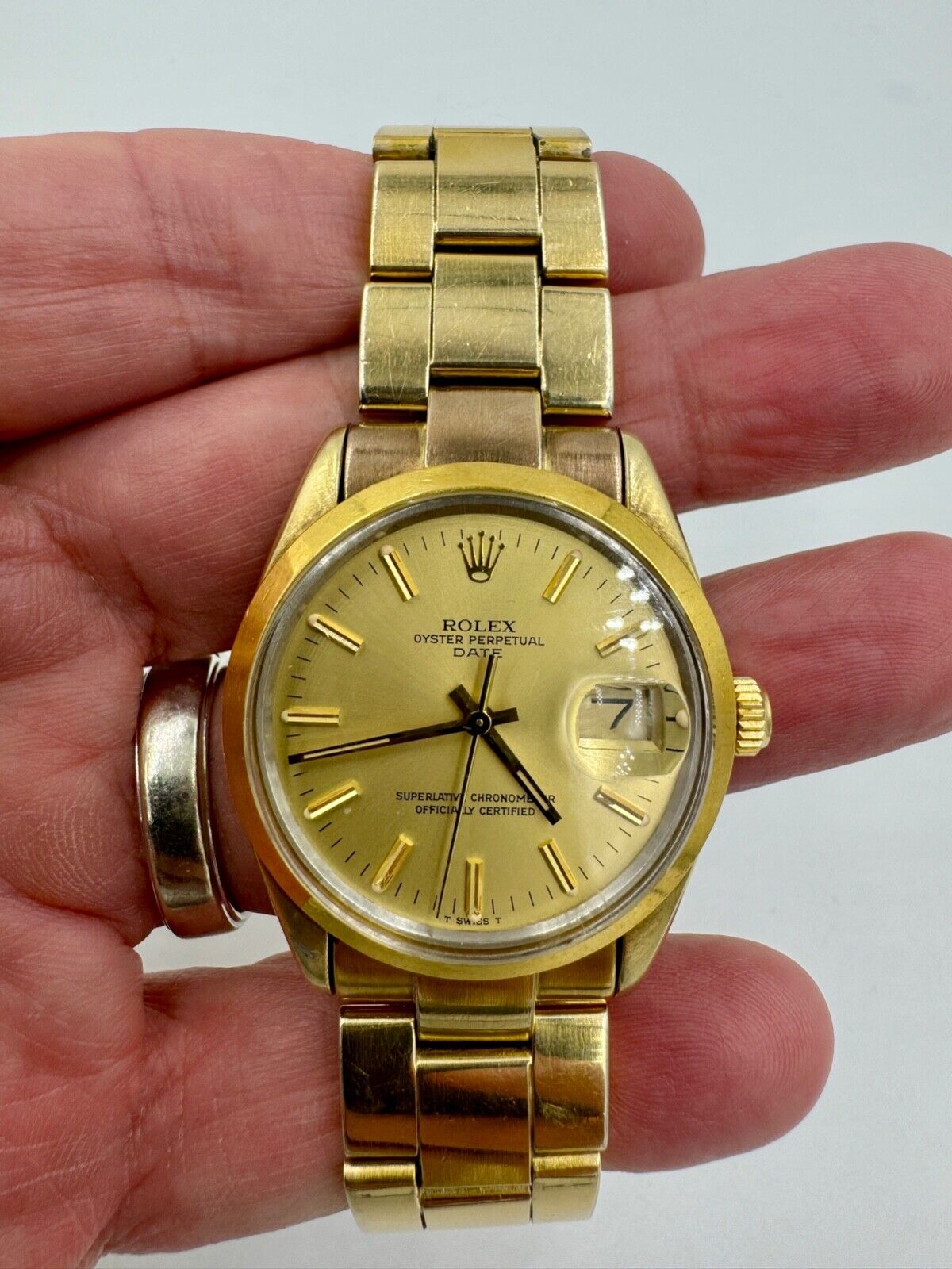 1982 Rolex 15505 Gold Shell Oyster Perpetual Swiss Automatic S.Steel Watch 34MM