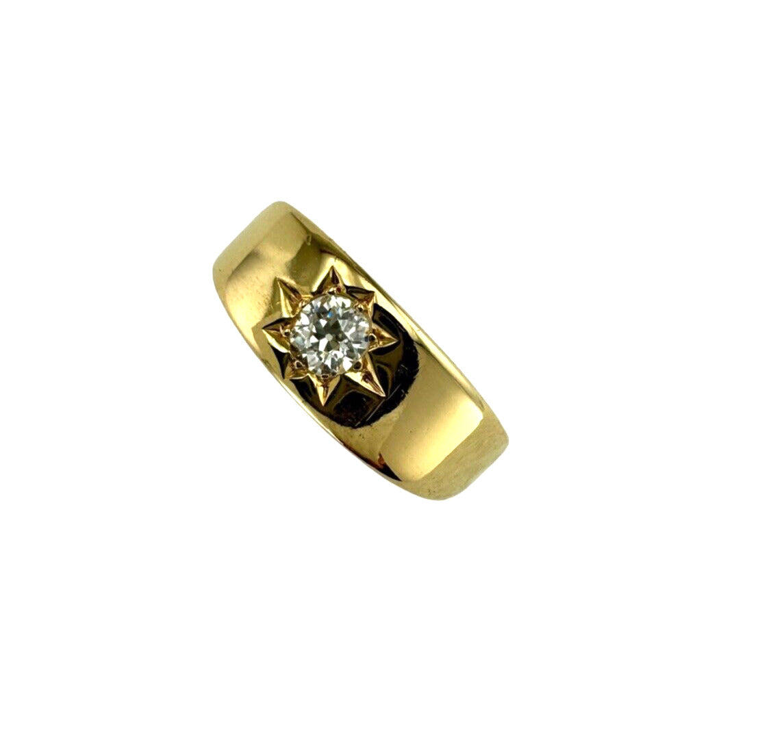 Art Deco 18K Yellow Gold Diamond solitaire Gypsy Ring English
