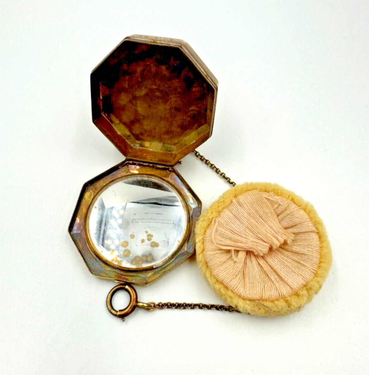 Antique Art Deco Octagonal 14k Gold Ladies' Powder Compact with Chain