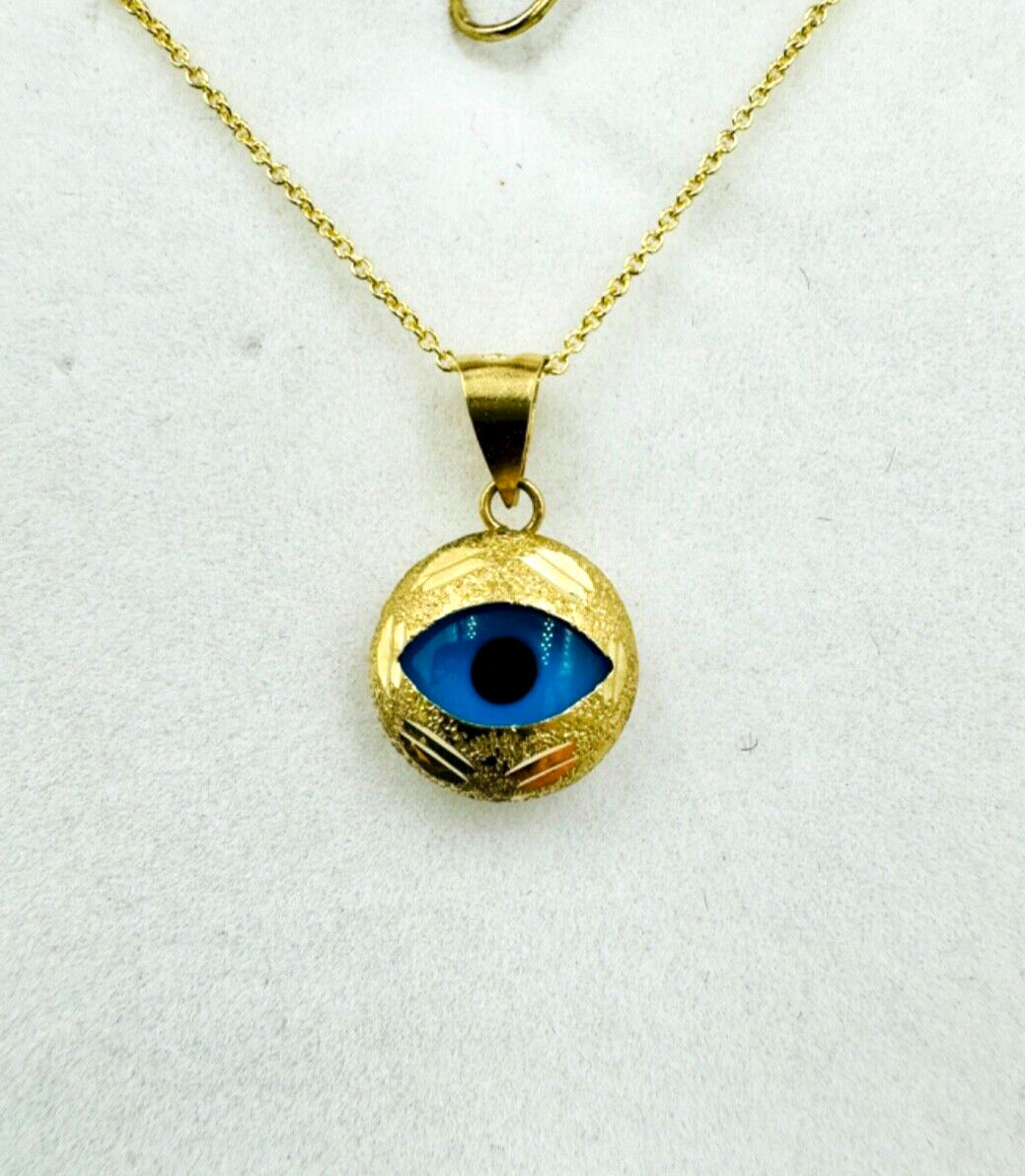 14k yellow Gold Evil Eye Pendant Necklace