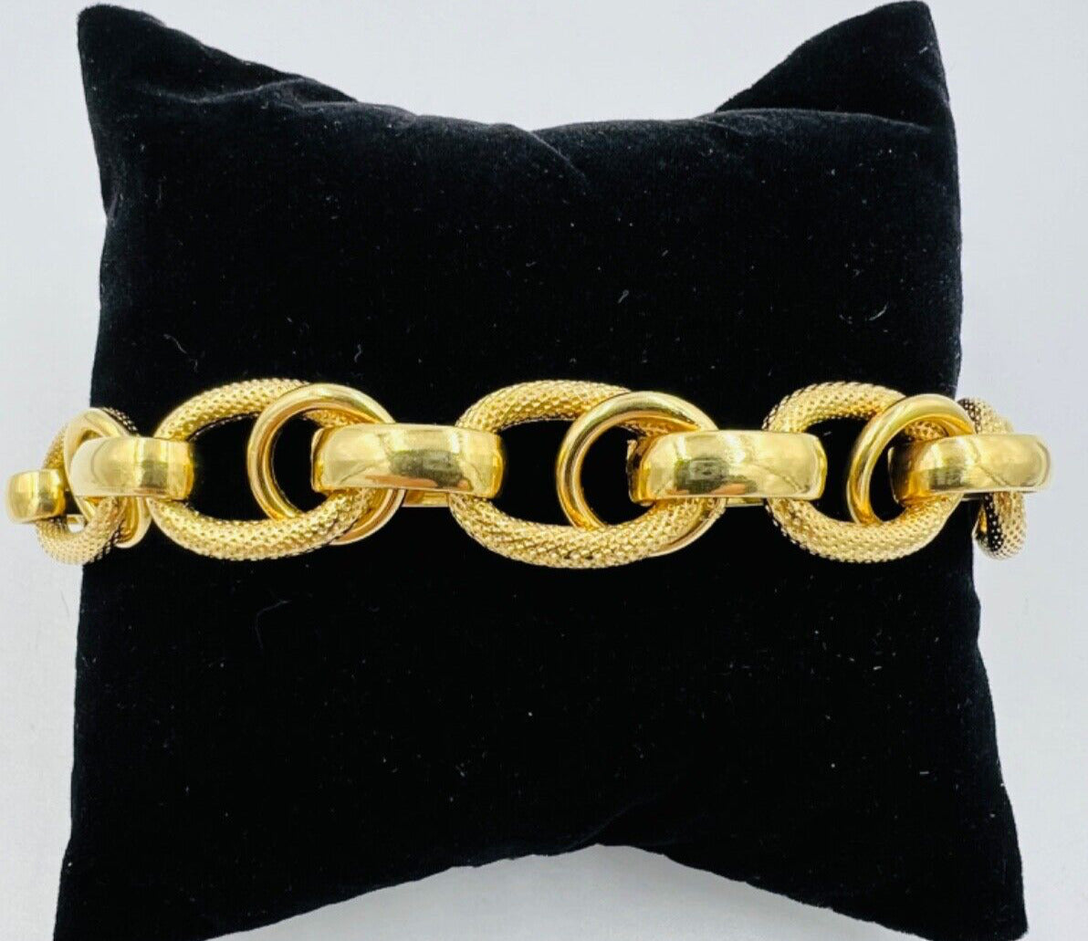 Italian Large Textured 18k Yellow Gold Link Bracelet 1980s