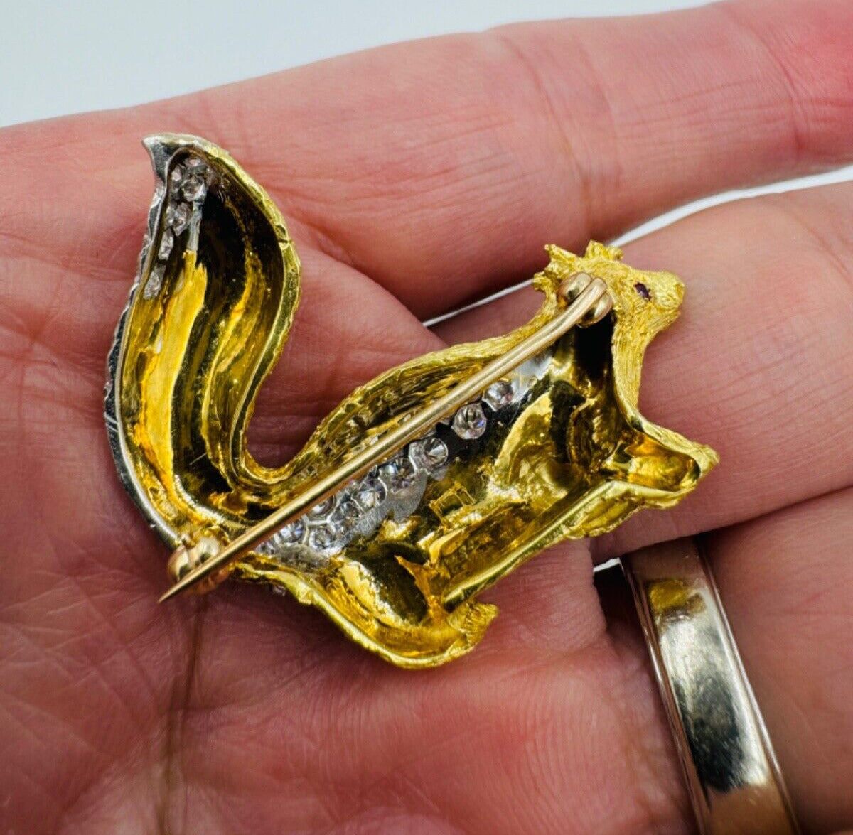 Estate Skunk Diamond 18k Yellow Gold Brooch Circa 1970s