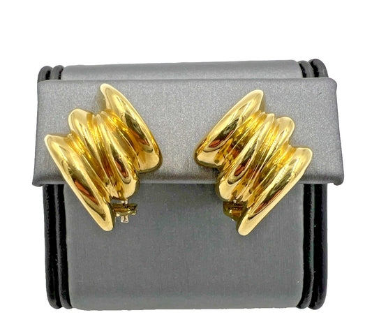 Estate Tiffany Ribbed Yellow Gold Clip On Earrings