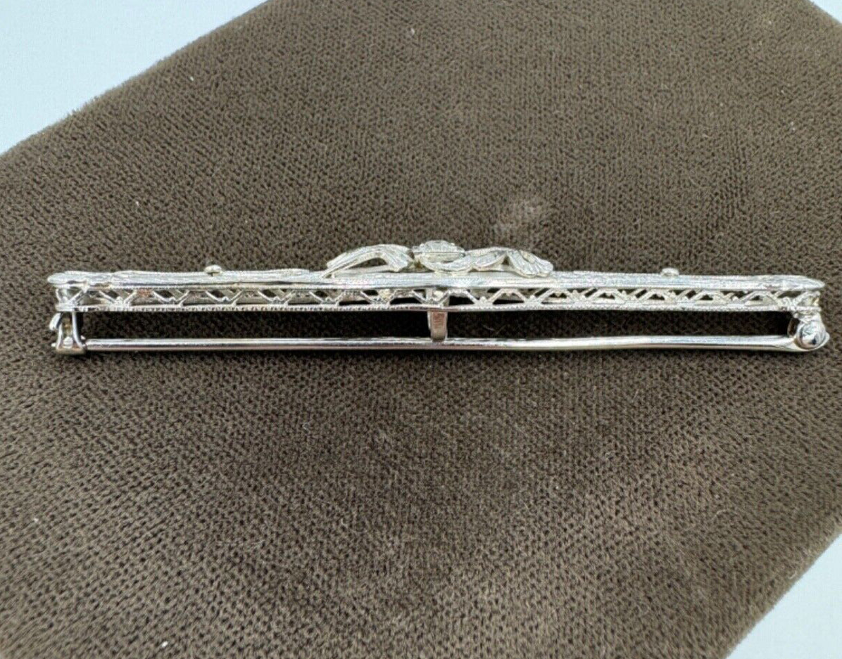 14k white gold Old European Diamond Brooch Pin