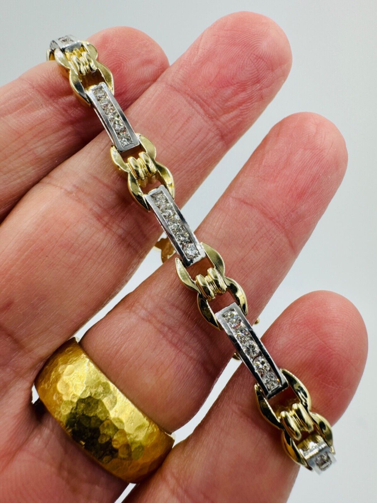 Estate 14k white and yellow Gold Diamond Link Bracelet