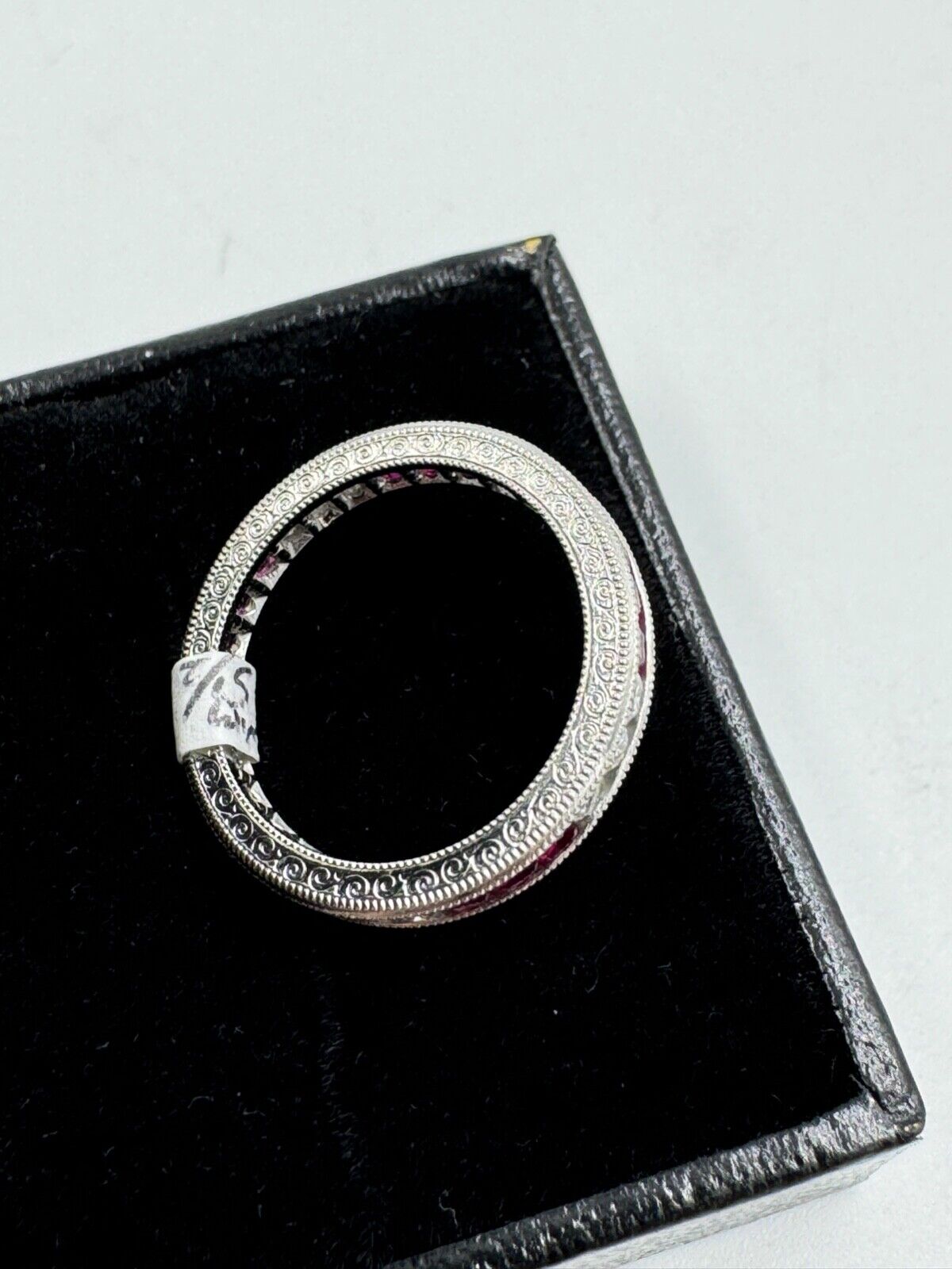 Platinum Ruby and Diamond Etched Band Ring 3mm