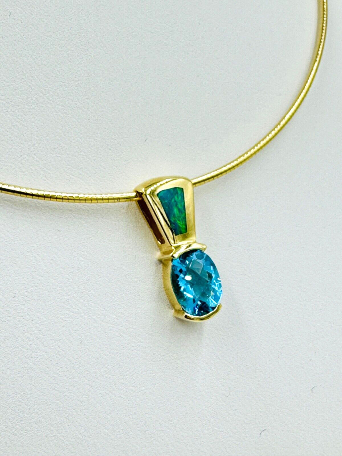 14k yellow Gold Opal and Blue Topaz  Pendant Necklace