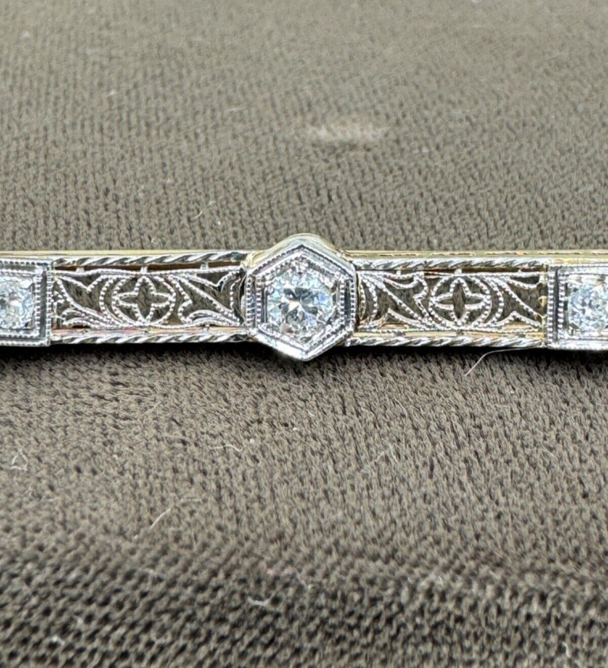 Taylor & Co Old Euro Cut Diamond 14k Yellow White Gold Brooch Pin