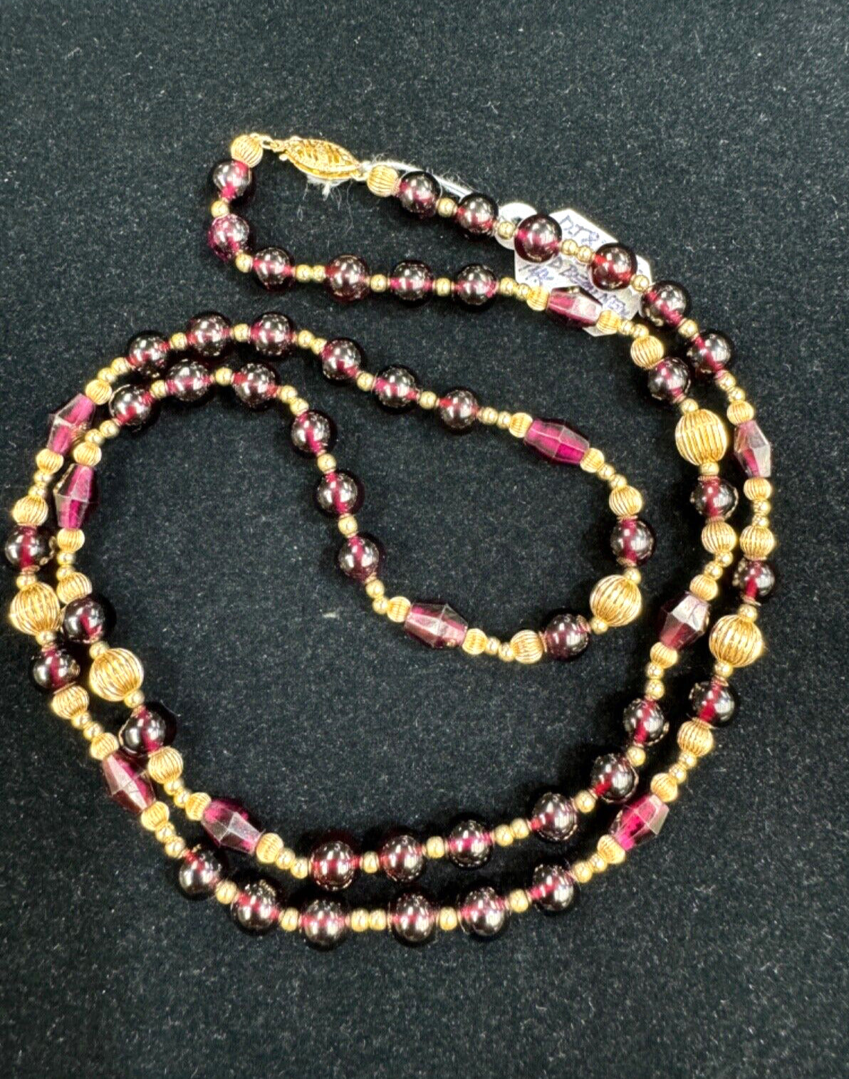 Vintage 14k Bead Spacers and Garnet Bead Necklace 26”