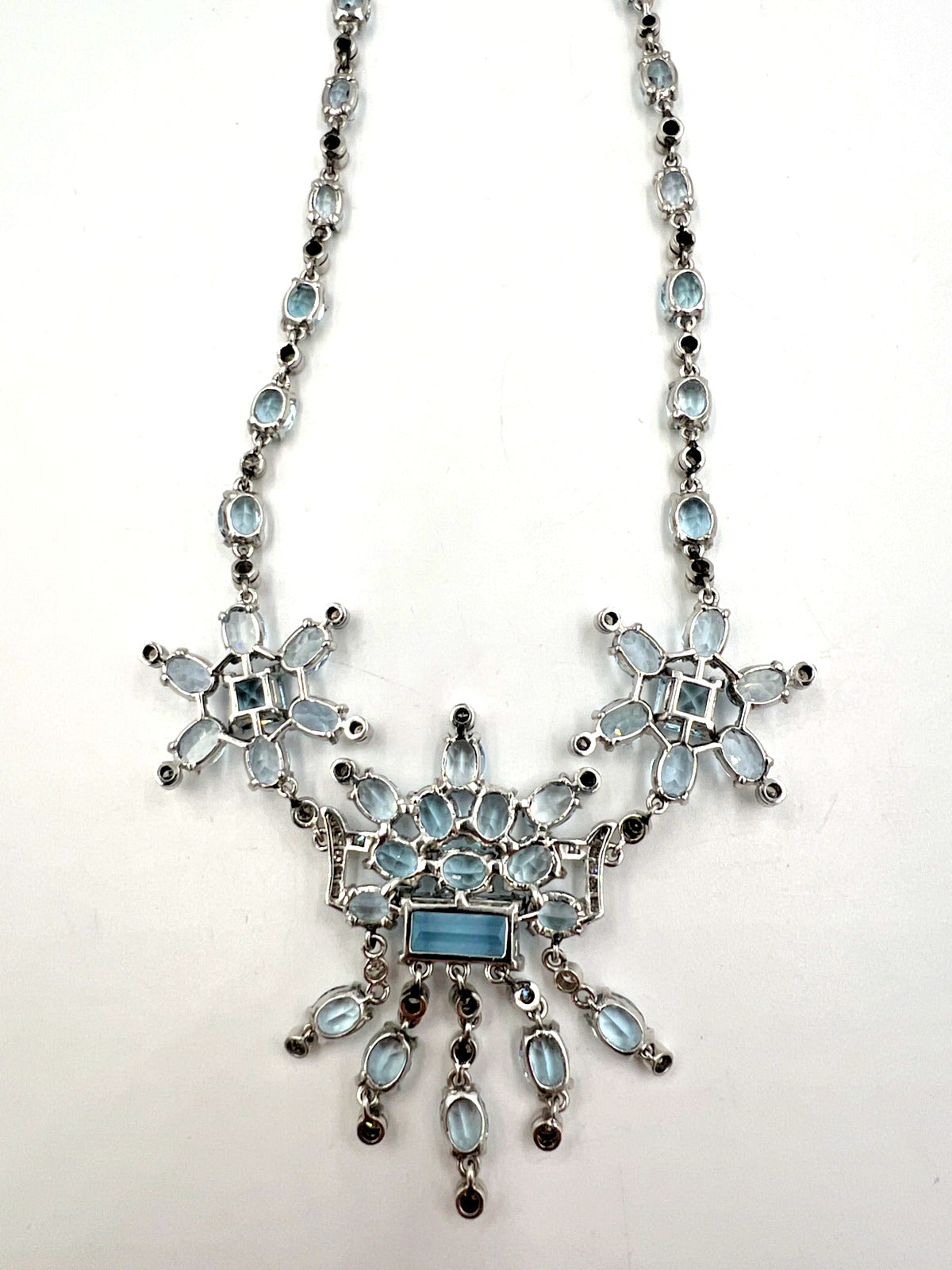 Aquamarine Diamond Platinum Fringe Necklace Circa 1950s