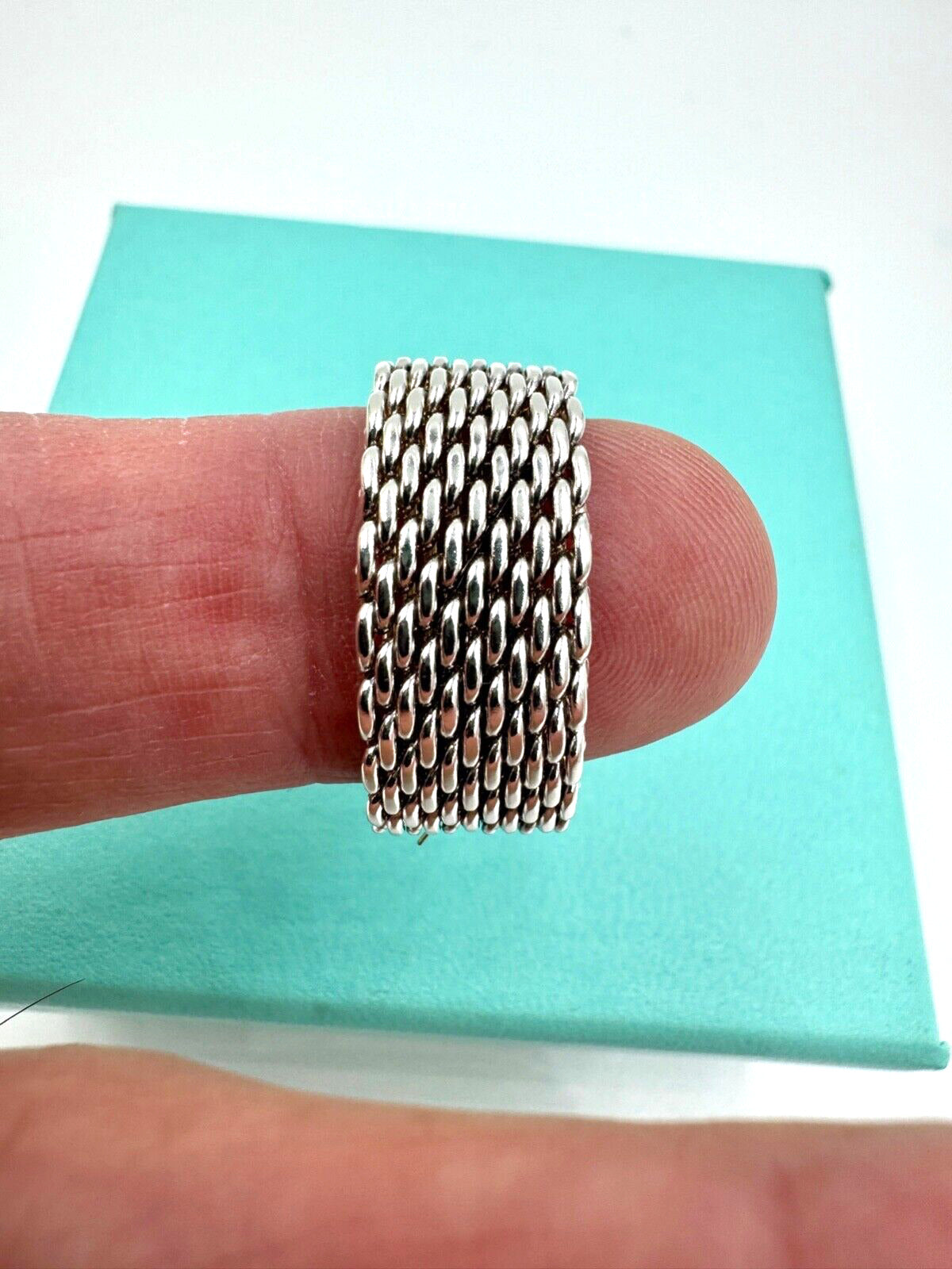 Tiffany & Co. Somerset Mesh 925 Sterling Silver Ring Sz 6.5