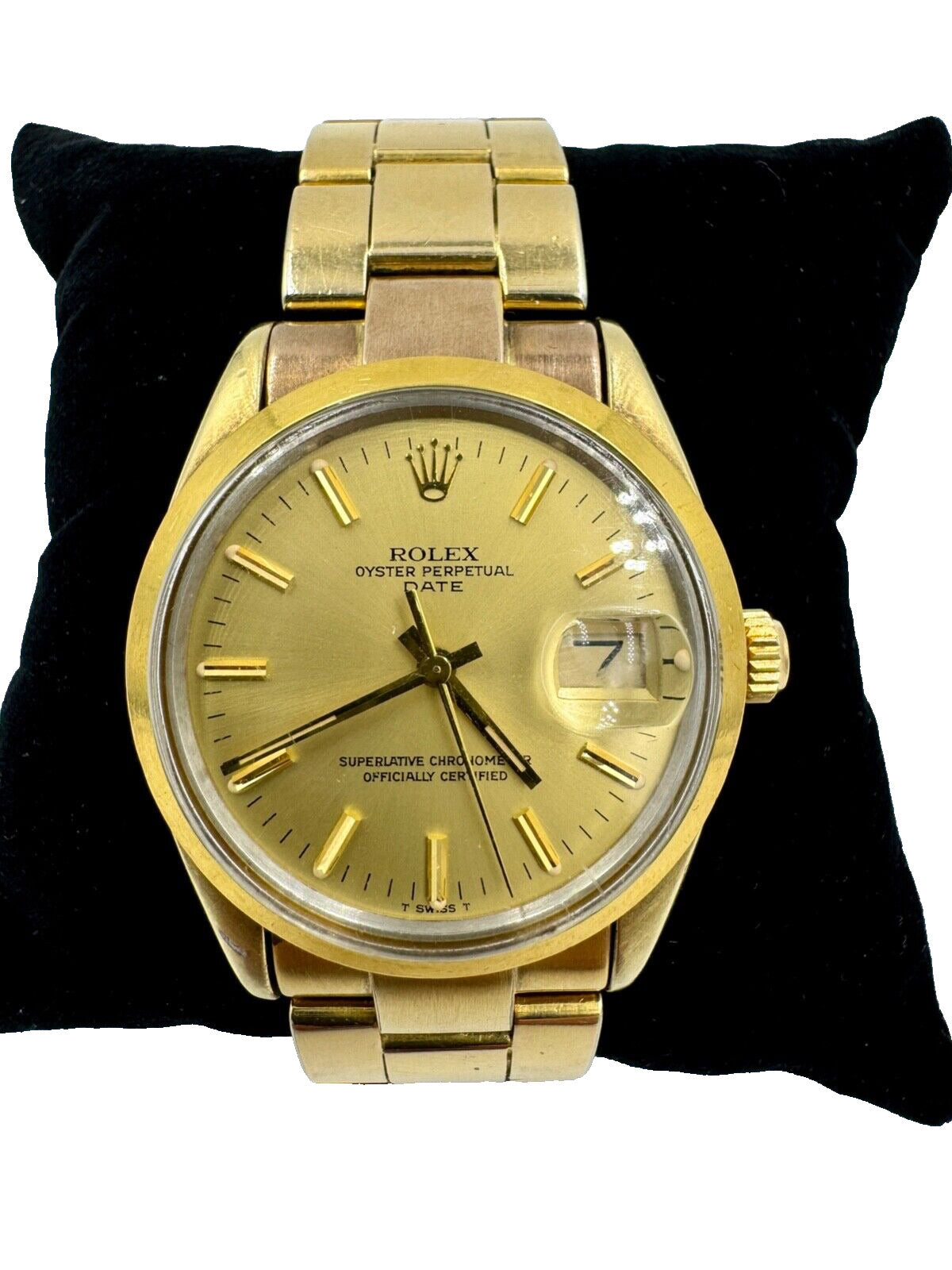 1982 Rolex 15505 Gold Shell Oyster Perpetual Swiss Automatic S.Steel Watch 34MM