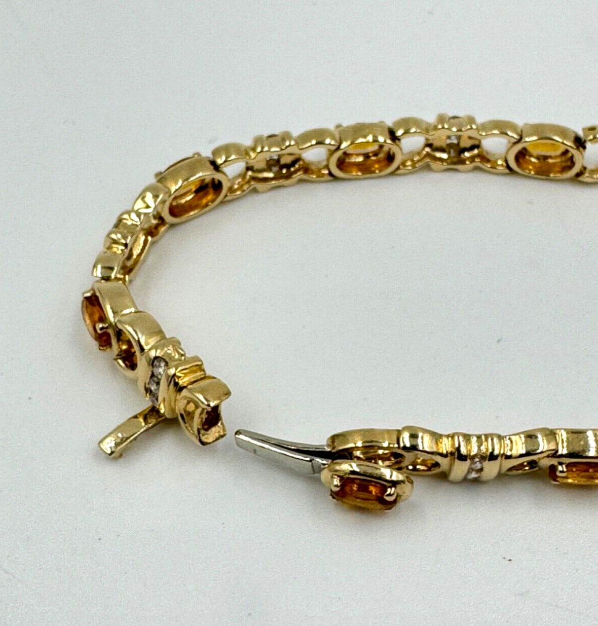 Citrine and Diamond 14k Yellow Gold Link Bracelet