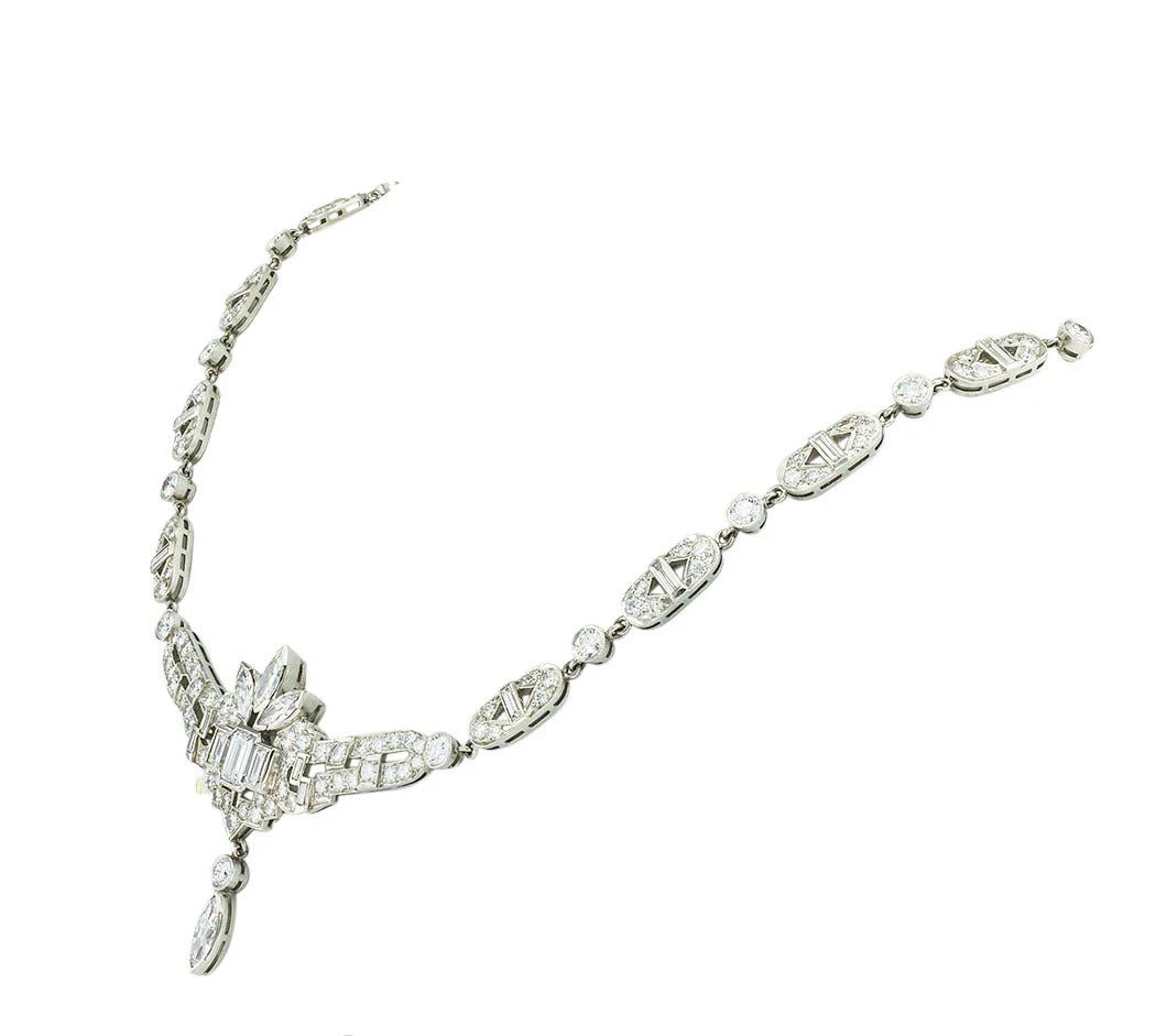 Art Deco 15.50 Carats Diamond Platinum Necklace