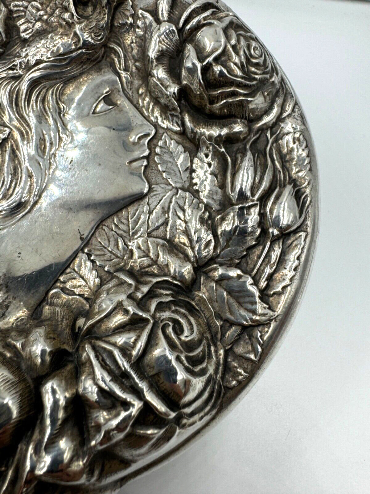 Antique Foster & Bailey Sterling Silver Repousse Hand Mirror