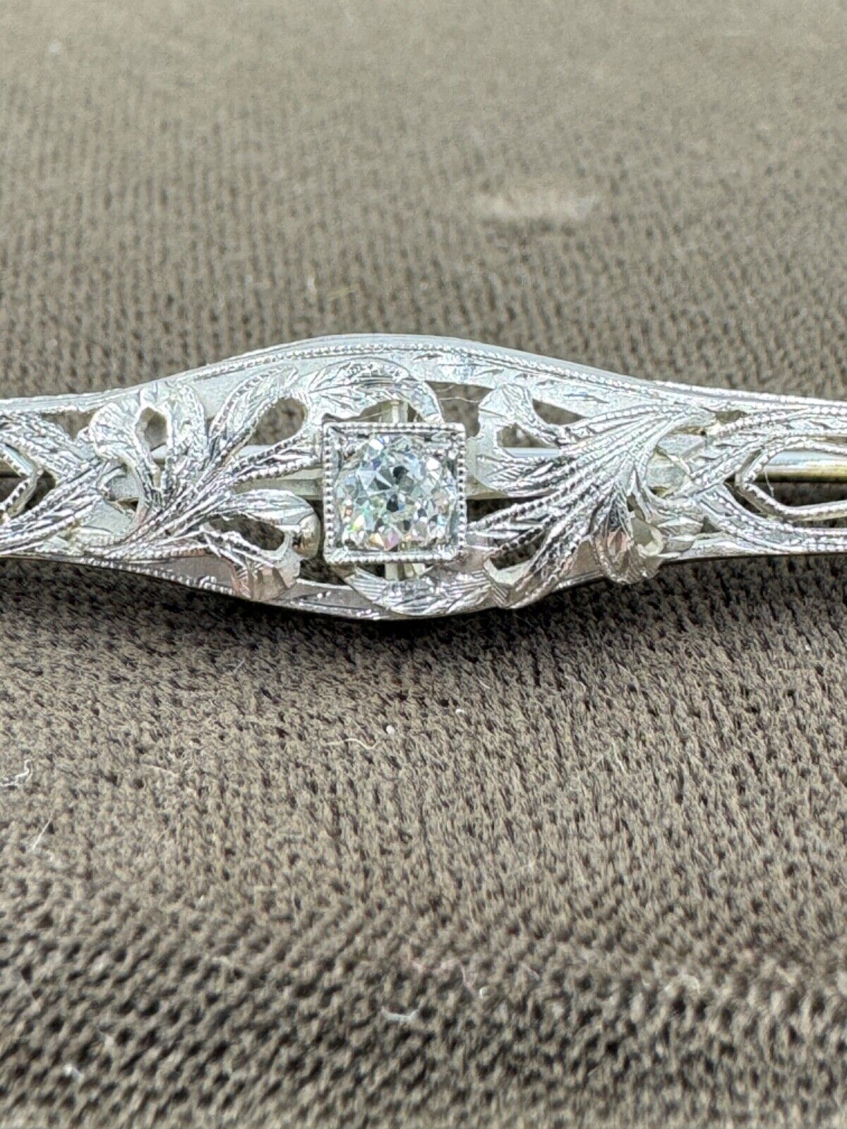 14k white gold Old European Diamond Brooch Pin