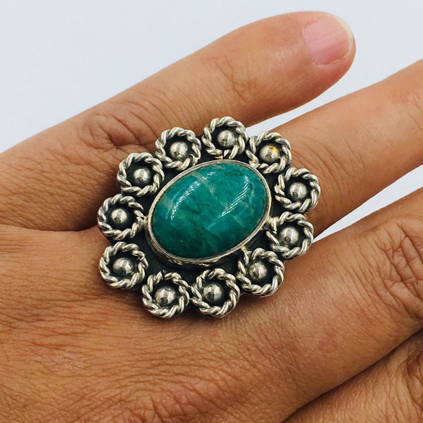 Cii 925 Mexico Green Chrysocolla Sterling Silver Ring Size 9