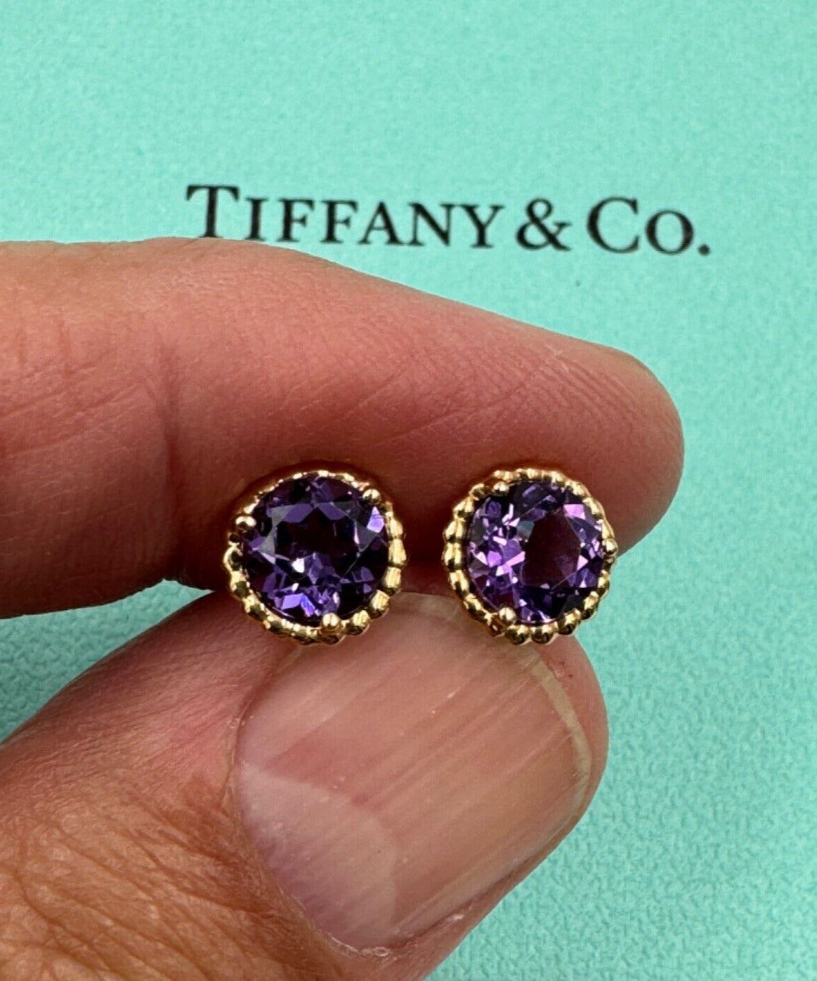 TIFFANY & Co. - 18K YELLOW GOLD AMETHYST SPARKLER STUD EARRINGS RARE PIECE!