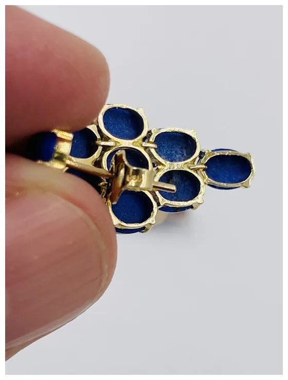 Vintage Hand Made 14k Gold Lapis Lazuli dangle earrings Mid-Century