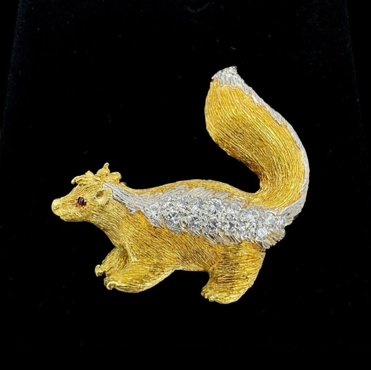 Estate Skunk Diamond 18k Yellow Gold Brooch Circa 1970s