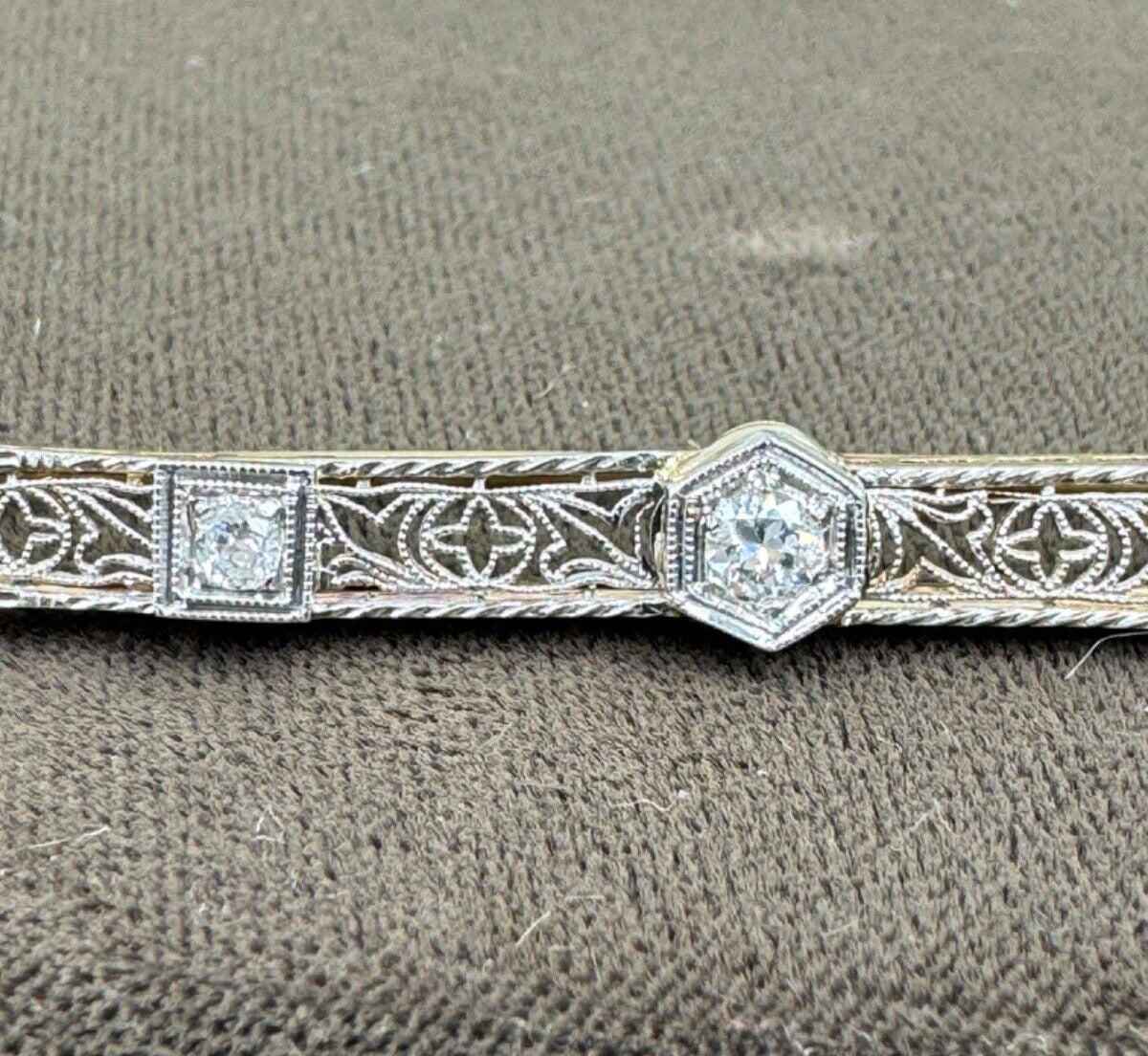 Taylor & Co Old Euro Cut Diamond 14k Yellow White Gold Brooch Pin