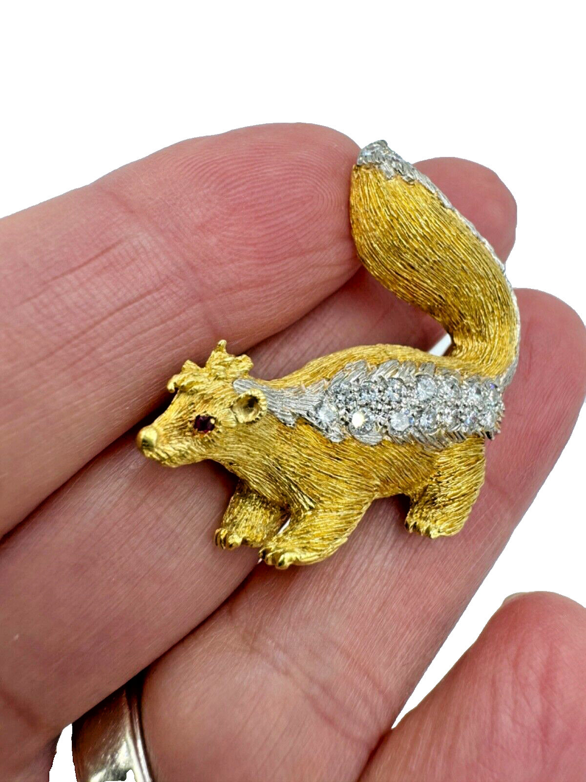 Estate Skunk Diamond 18k Yellow Gold Brooch Circa 1970s