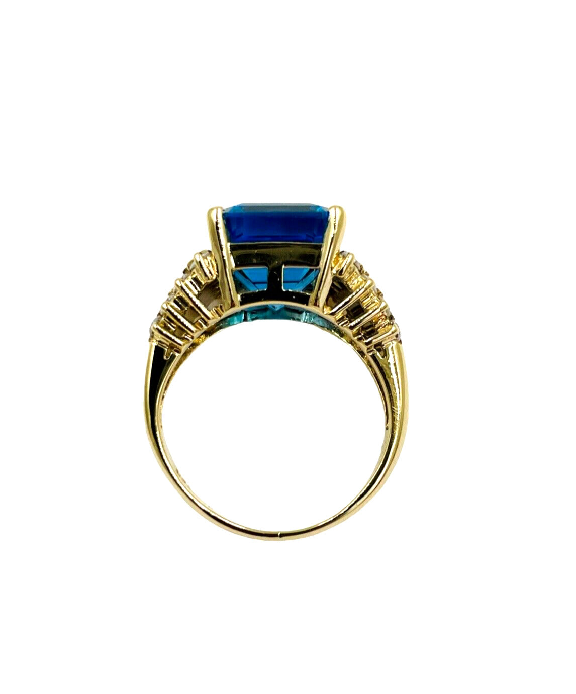 14K Yellow Gold London Blue Topaz Diamond Cocktail Ring Size 6