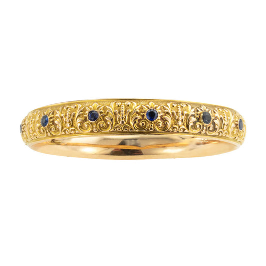 Krementz Sapphire Yellow Gold Antique Slip-On Bangle Bracelet