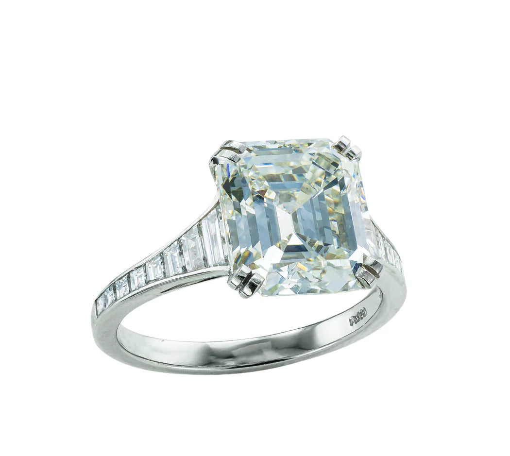 GIA Report Certified 4.09 Emerald Cut Diamond Platinum Engagement Ring