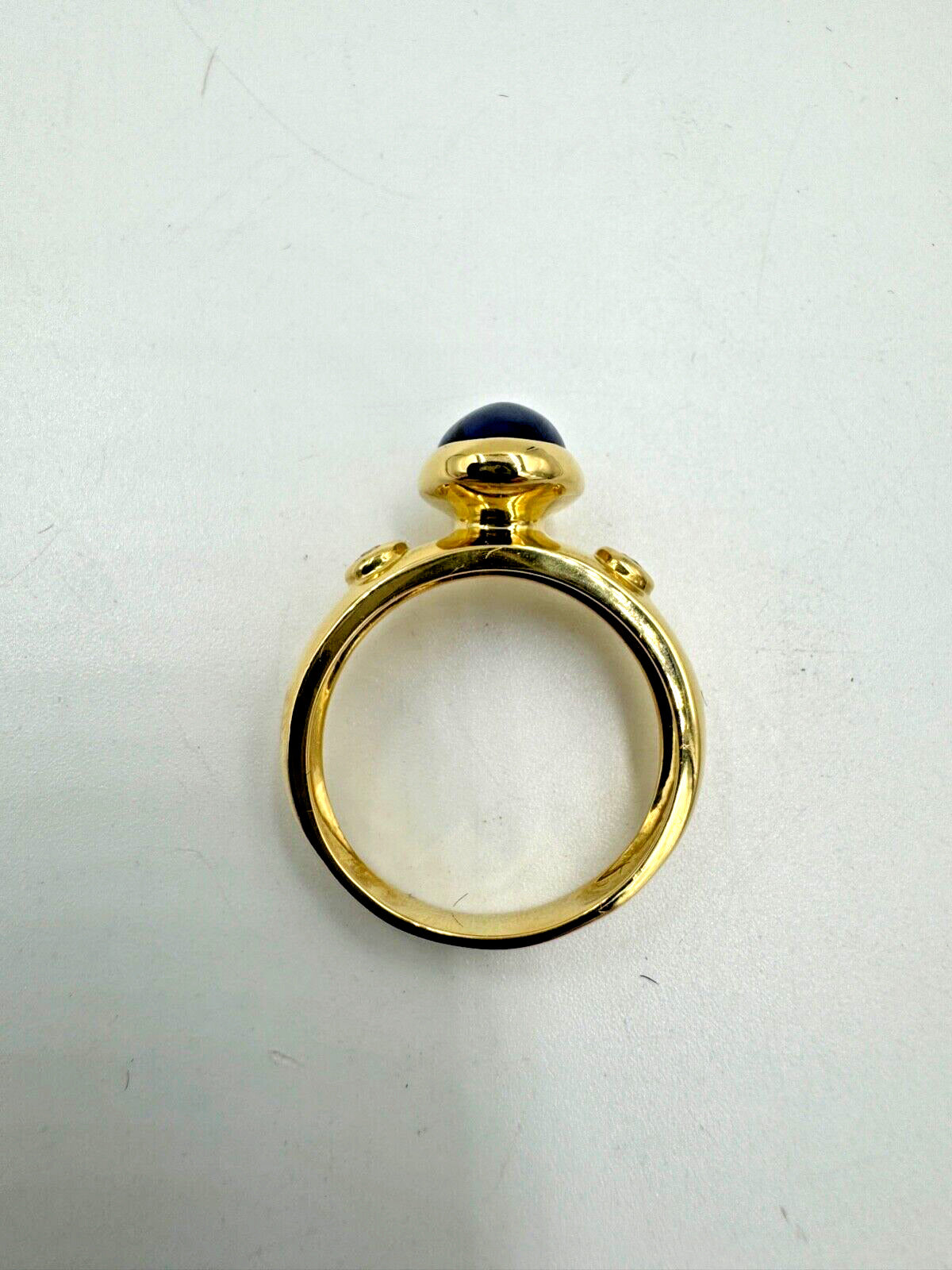 Estate Cabochon Sapphire Diamond Yellow Gold Ring 18K