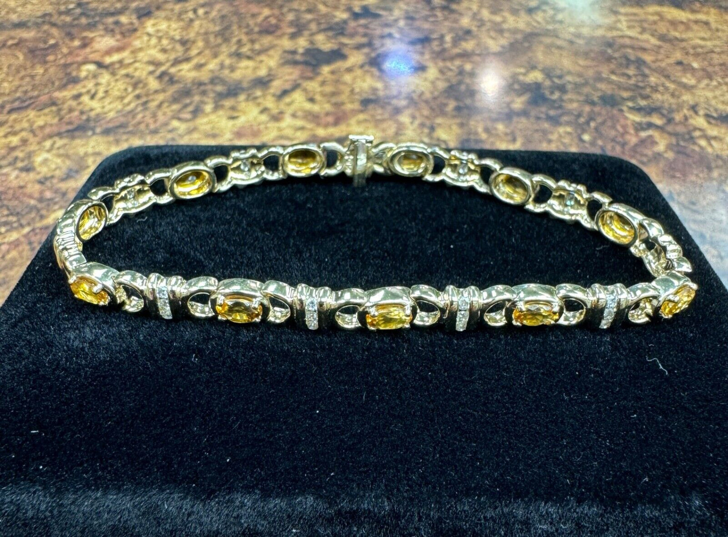 Citrine and Diamond 14k Yellow Gold Link Bracelet