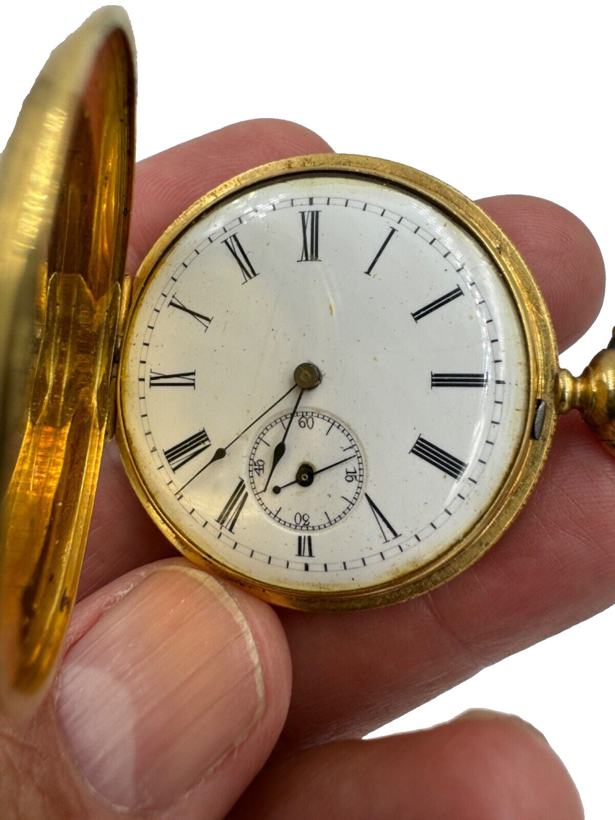 Antique 18k Gold Enamel Full Hunter Pocket Watch by Jules Delay with Key