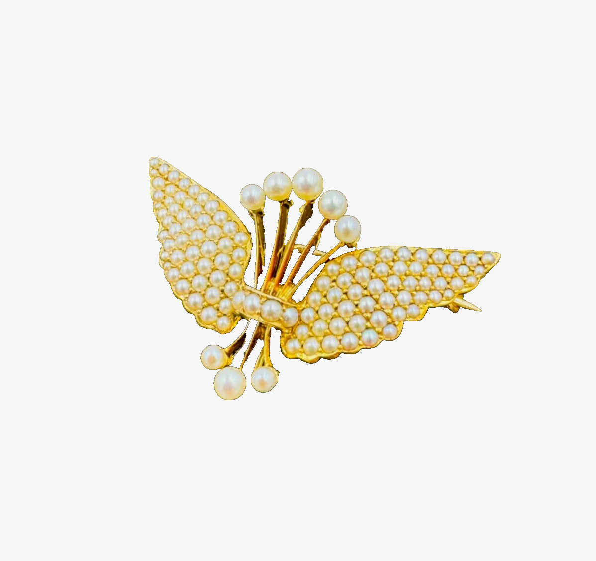 Hammerman Brothers 14K Yellow Gold Pearl Wings Crown Brooch Pin Vintage