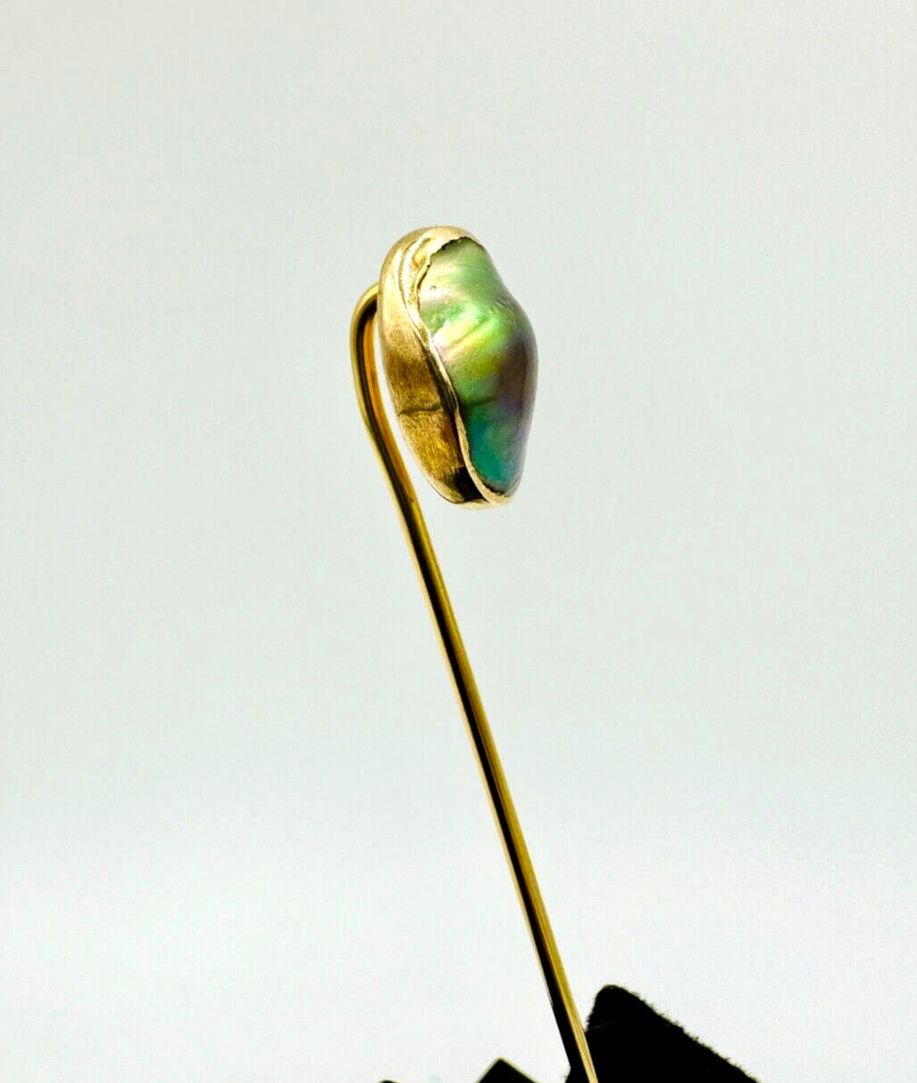 Antique 10k yellow gold Blister Pearl stick pin