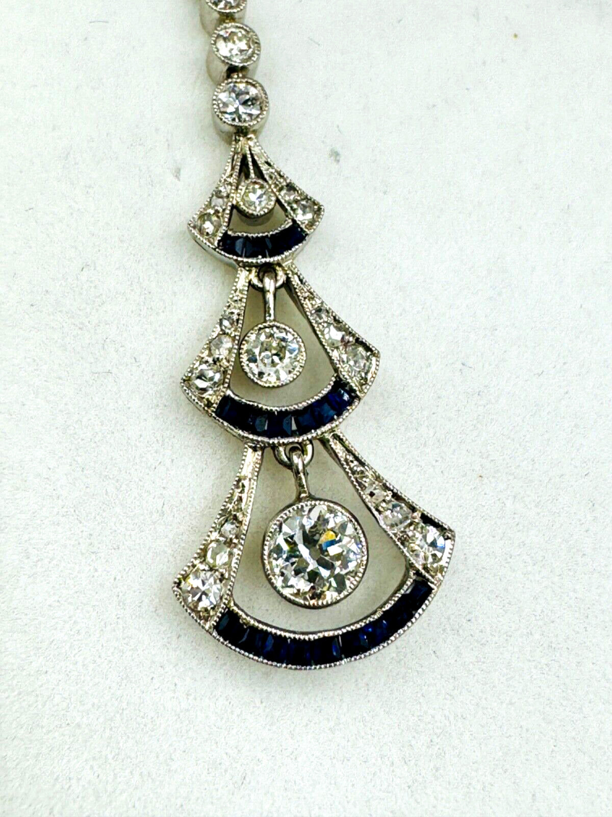 Art Deco Diamond Sapphire Platinum Dangling Earrings